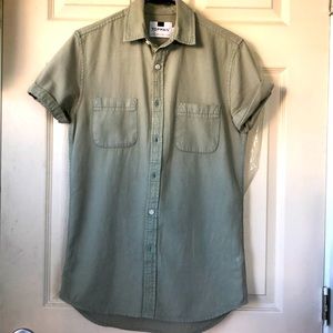 Topman Green Denim Button Up Shirt & Double Pocket